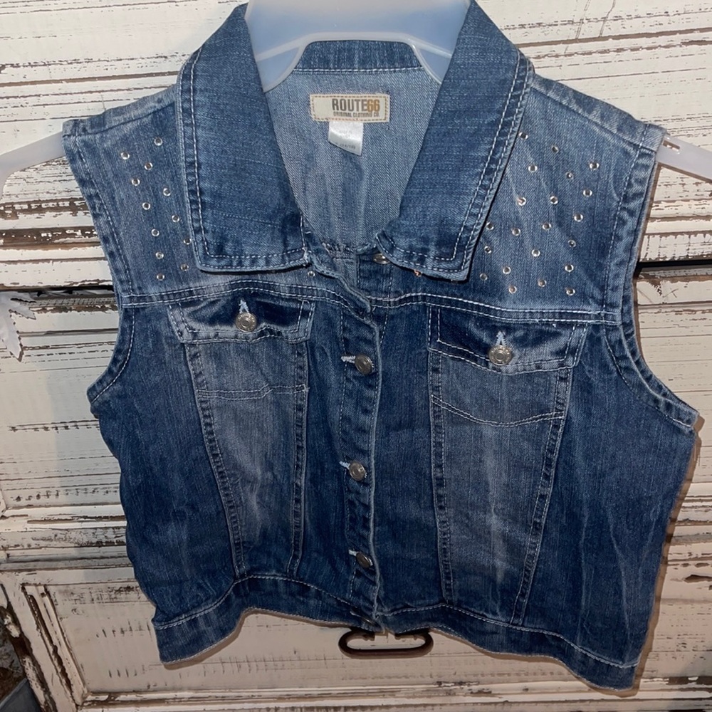 Route 66 blue jeans vest with diamonds size girls 14/16 new